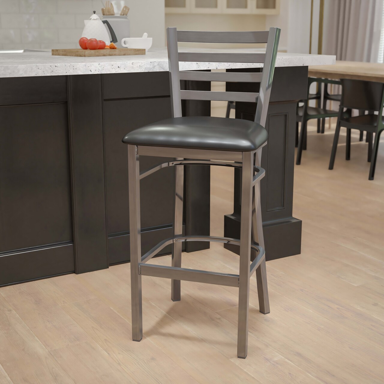 Emma and Oliver Clear Coated Ladder Back Metal Restaurant Dining Barstool